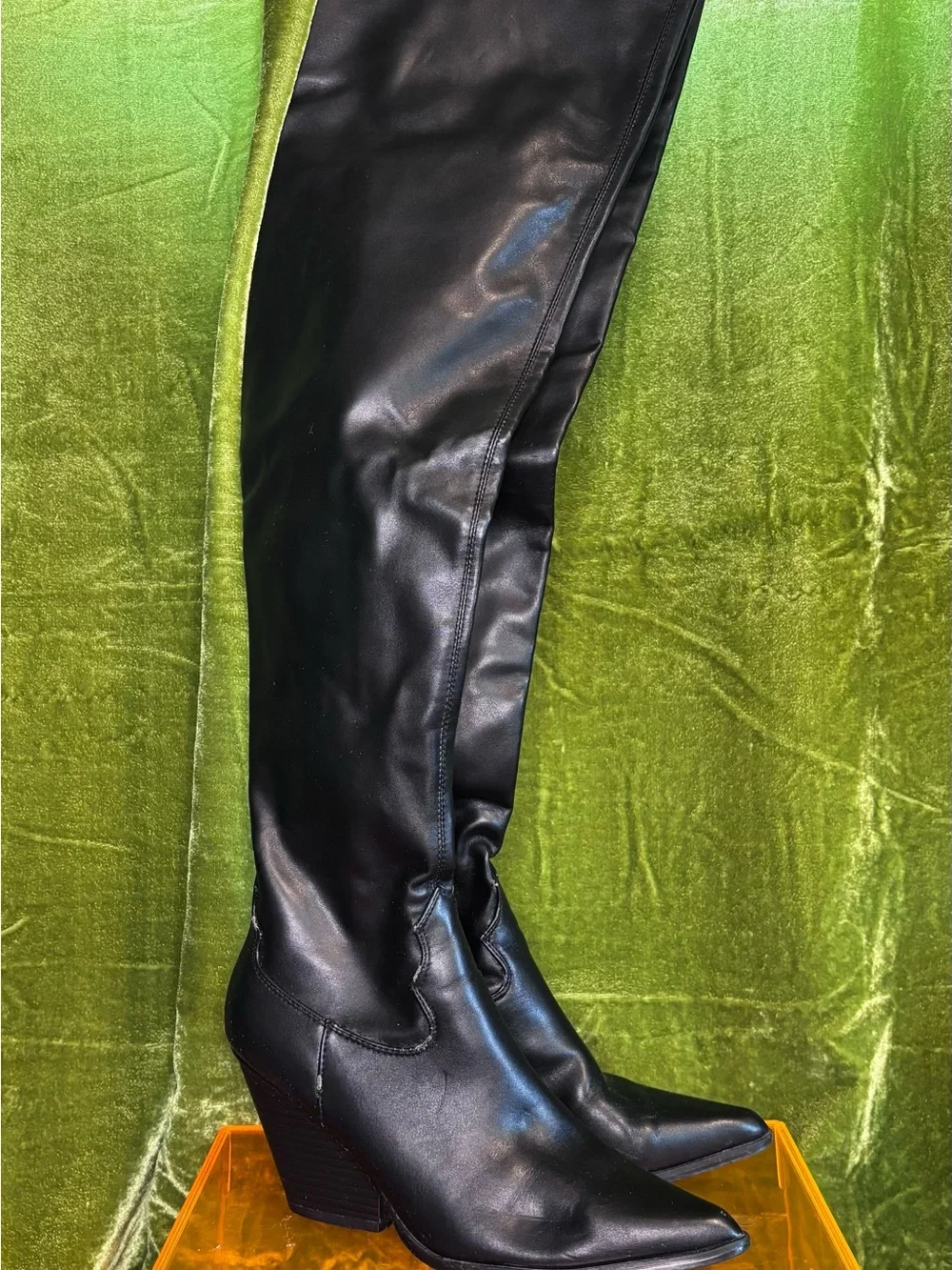 Cape Robbin Black Thigh High Faux Leather Cowboy Boots - Size 6